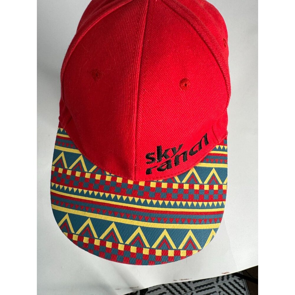 Sky Ranch Red Snapback Hat With Colorful Patterned Brim Adjustable Fit